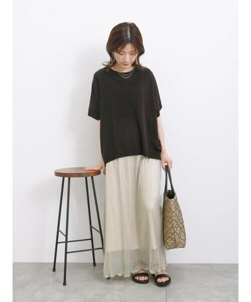 Samansa Mos2 blue（サマンサモスモスブルー）の「【マシンウォッシャブル】麻タッチニットドルマンプルオーバー（ニット/セーター・レディース・ネイビー/キナリ/ブラック・F）」の11枚目の写真