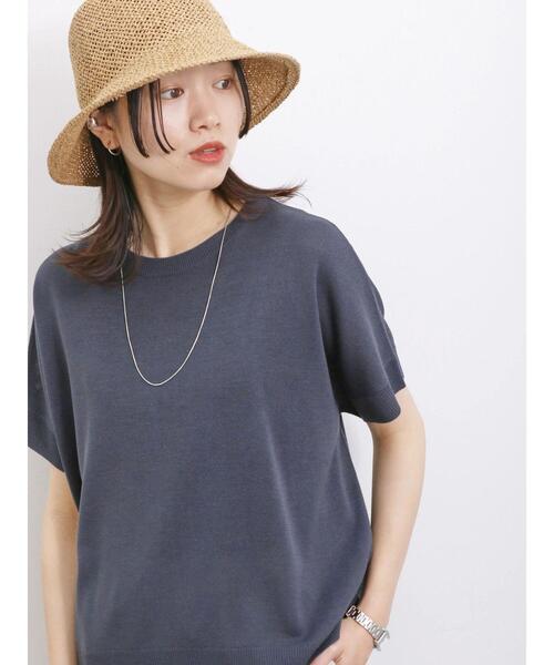 Samansa Mos2 blue（サマンサモスモスブルー）の「【マシンウォッシャブル】麻タッチニットドルマンプルオーバー（ニット/セーター・レディース・ネイビー/キナリ/ブラック・F）」の8枚目の写真