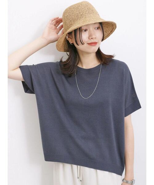 Samansa Mos2 blue（サマンサモスモスブルー）の「【マシンウォッシャブル】麻タッチニットドルマンプルオーバー（ニット/セーター・レディース・ネイビー/キナリ/ブラック・F）」の7枚目の写真