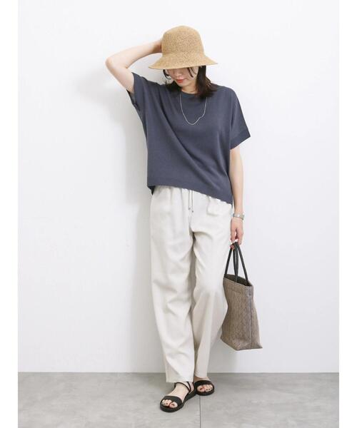 Samansa Mos2 blue（サマンサモスモスブルー）の「【マシンウォッシャブル】麻タッチニットドルマンプルオーバー（ニット/セーター・レディース・ネイビー/キナリ/ブラック・F）」の6枚目の写真