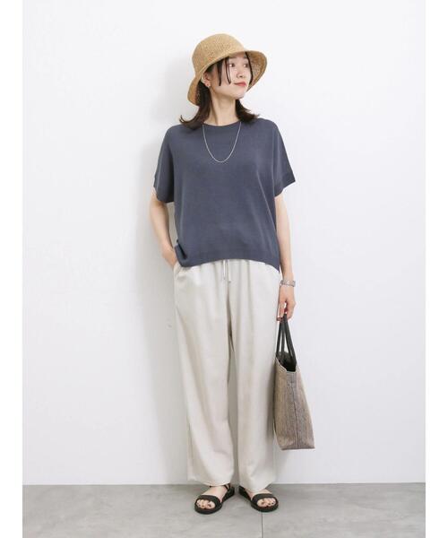 Samansa Mos2 blue（サマンサモスモスブルー）の「【マシンウォッシャブル】麻タッチニットドルマンプルオーバー（ニット/セーター・レディース・ネイビー/キナリ/ブラック・F）」の4枚目の写真