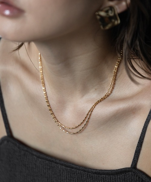 Bonjour Sagan（ボンジュールサガン）の「ミックスカットボール二連ネックレス（ネックレス・レディース・ゴールド・FREE）」の2枚目の写真