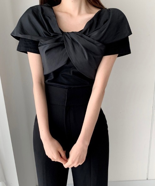 PIN(ピン)の「ツイストリボンTシャツ(シャツ/ブラウス・レディース・ブラック/ホワイト・FREE)」の13枚目の写真