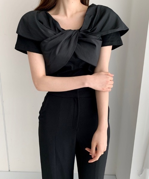 PIN(ピン)の「ツイストリボンTシャツ(シャツ/ブラウス・レディース・ブラック/ホワイト・FREE)」の12枚目の写真