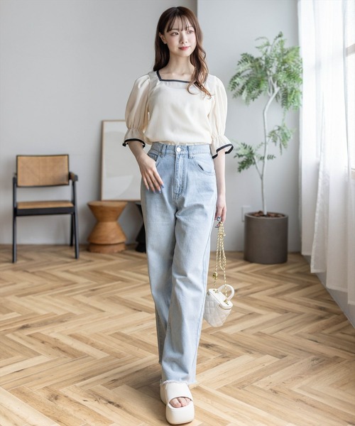 clear（クリア）の「配色キャンディースリーブブラウス［オフィスカジュアル 着回し抜群 大人］≪再入荷≫（シャツ/ブラウス・レディース・ブラック/ブルーグレー/アイボリー・F）」の6枚目の写真