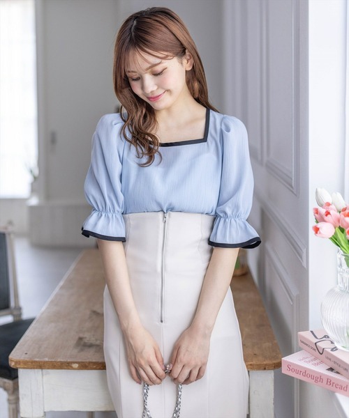 clear（クリア）の「配色キャンディースリーブブラウス［オフィスカジュアル 着回し抜群 大人］≪再入荷≫（シャツ/ブラウス・レディース・ブラック/ブルーグレー/アイボリー・F）」の7枚目の写真