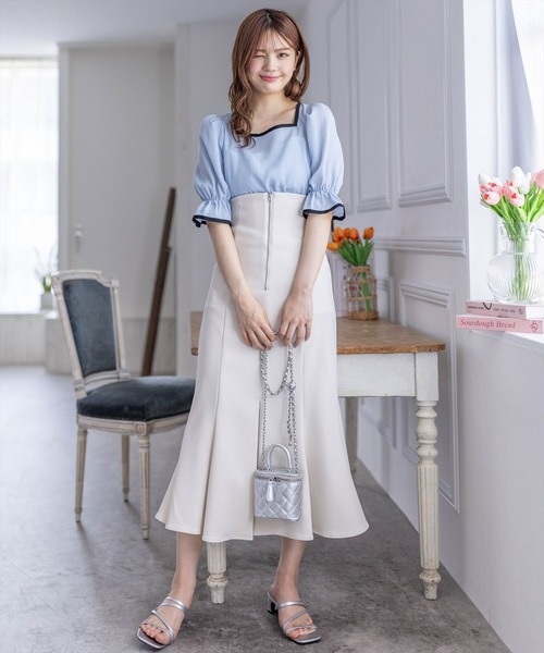 clear（クリア）の「配色キャンディースリーブブラウス［オフィスカジュアル 着回し抜群 大人］≪再入荷≫（シャツ/ブラウス・レディース・ブラック/ブルーグレー/アイボリー・F）」の8枚目の写真