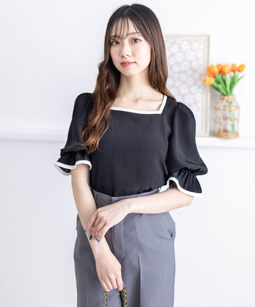 clear（クリア）の「配色キャンディースリーブブラウス［オフィスカジュアル 着回し抜群 大人］≪再入荷≫（シャツ/ブラウス・レディース・ブラック/ブルーグレー/アイボリー・F）」の9枚目の写真