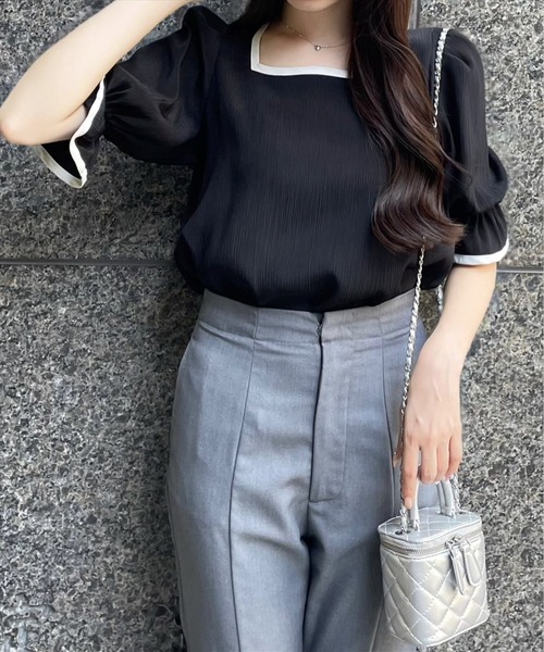 clear（クリア）の「配色キャンディースリーブブラウス［オフィスカジュアル 着回し抜群 大人］≪再入荷≫（シャツ/ブラウス・レディース・ブラック/ブルーグレー/アイボリー・F）」の22枚目の写真