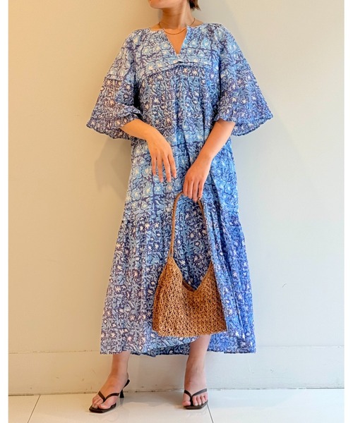 sara mallika(サラ マリカ)の「CTN BLOCK FLOWER PRT FRILL DRESS(ワンピース・レディース・イエロー/ブルー・S)」の5枚目の写真