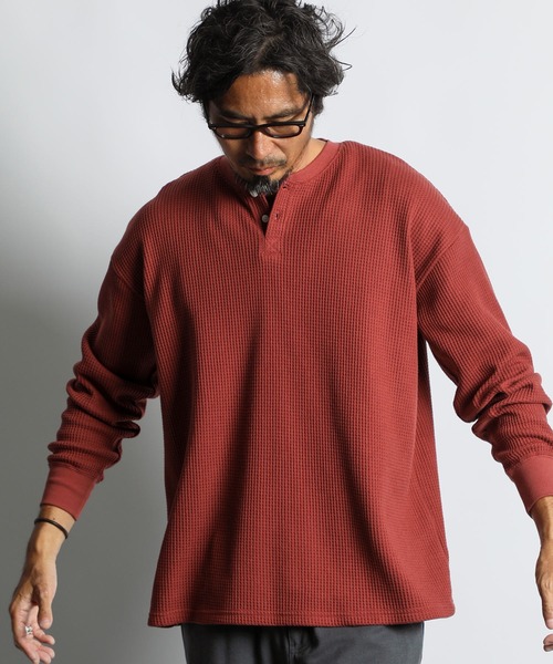 品質検査済 セール】RELAX FIT TEE：リラックス L/S NECK HENLEY WAFFLE トップス