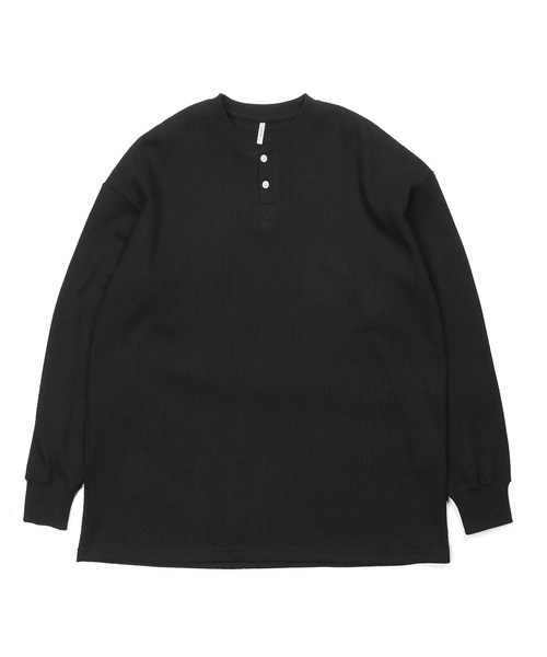 セール】RELAX FIT WAFFLE HENLEY NECK L/S TEE：リラックス