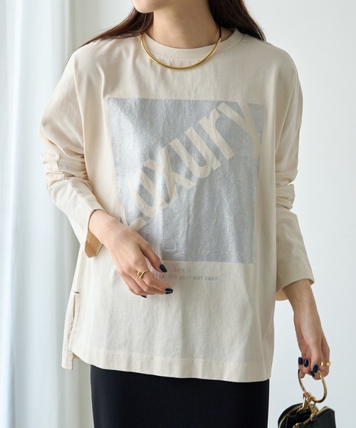 PUAL CE CIN(ピュアルセシン)の「【WEB限定カラーあり】LUXURYプリントロンT(Tシャツ/カットソー・レディース・アイボリー/チャコールグレー/オフホワイト・FREE)」の22枚目の写真