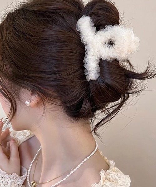 チュールフリルバンス/チュールヘアクリップ（バレッタ/ヘアクリップ