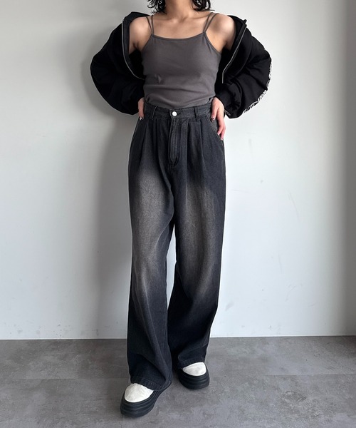 apres jour mignon(アプレジュールミニョン)の「ダブルストラップカップ付きキャミソール(キャミソール・レディース・アイボリー/ブラック/チャコールグレー/ブラック系その他/ナチュラル・フリー/X-LARGE)」の8枚目の写真