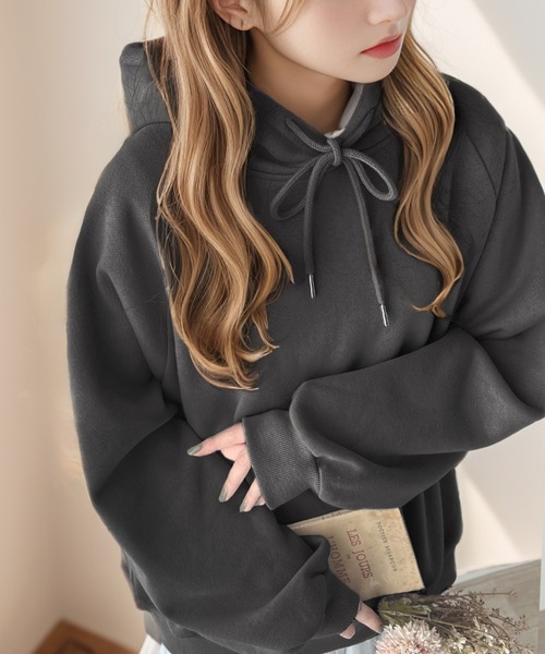 classicalelf(クラシカルエルフ)の「シンプル大人カジュアル。ワンポイント胸刺繍裏起毛パーカー(セットアップ可能)(パーカー・レディース・ブラウン/オートミール/ブラック/スモークピンク/グレイッシュベージュ/杢グレー・LARGE/MEDIUM/SMALL/X-LARGE)」の13枚目の写真