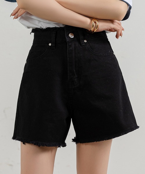 DAY CLOSET（デイ クローゼット）の「【大きいサイズ有】フリンジ Aライン ヴィンテージライク カットオフ ショートデニムパンツ レディース（デニムパンツ・レディース・ライトブルー/ネイビー/ブラック・L/M/XXL/XL/S）」の2枚目の写真