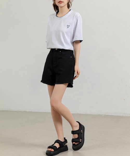 DAY CLOSET（デイ クローゼット）の「【大きいサイズ有】フリンジ Aライン ヴィンテージライク カットオフ ショートデニムパンツ レディース（デニムパンツ・レディース・ライトブルー/ネイビー/ブラック・L/M/XXL/XL/S）」の10枚目の写真