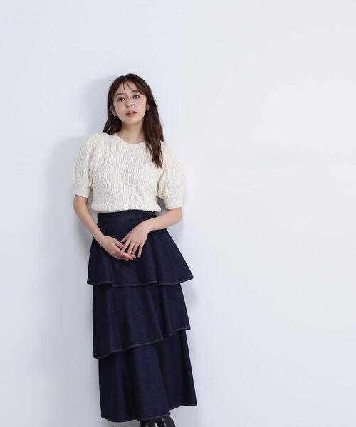 NATURAL BEAUTY BASIC（ナチュラルビューティーベーシック）の「◇ティアードデニムスカート（デニムスカート・レディース・ネイビー・SMALL/MEDIUM）」の7枚目の写真