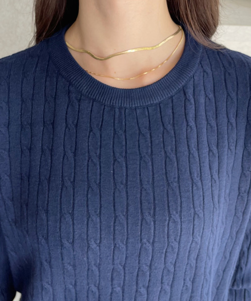 Ada.（エイダ）の「クルーネック コンパクト 長袖 ベーシック ケーブル ニット（ニット/セーター・レディース・ネイビー/ベージュ/グレー/アイボリー/ピンク/レッド/ブラック/ライトブルー・M/L）」の18枚目の写真
