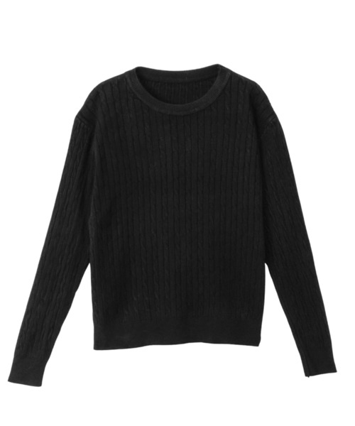 セール】クルーネック コンパクト 長袖 ベーシック ケーブル ニット