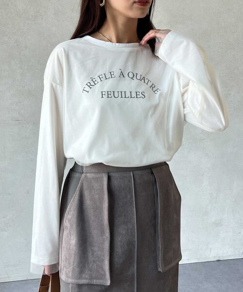 Chez toi(シェトワ)の「チュール重ねロゴロンT(Tシャツ/カットソー・レディース・チャコールグレー/オフホワイト/グレイッシュベージュ・FREE)」の5枚目の写真