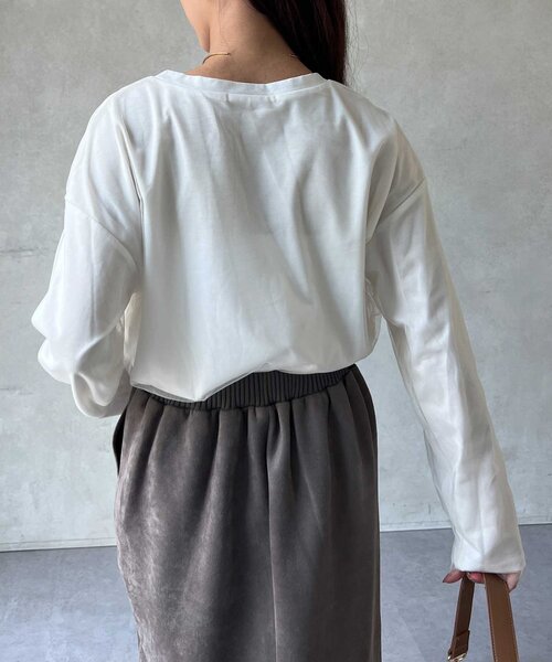 Chez toi(シェトワ)の「チュール重ねロゴロンT(Tシャツ/カットソー・レディース・チャコールグレー/オフホワイト/グレイッシュベージュ・FREE)」の10枚目の写真