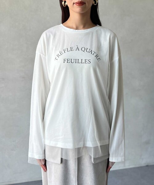 Chez toi(シェトワ)の「チュール重ねロゴロンT(Tシャツ/カットソー・レディース・チャコールグレー/オフホワイト/グレイッシュベージュ・FREE)」の13枚目の写真
