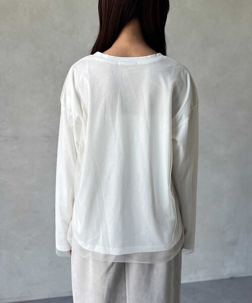 Chez toi(シェトワ)の「チュール重ねロゴロンT(Tシャツ/カットソー・レディース・チャコールグレー/オフホワイト/グレイッシュベージュ・FREE)」の14枚目の写真