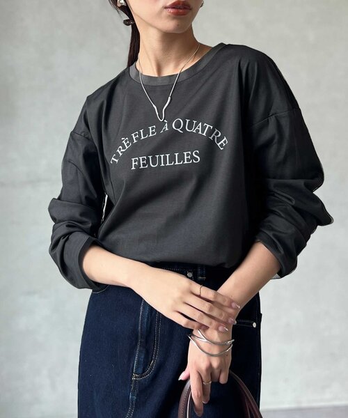 Chez toi(シェトワ)の「チュール重ねロゴロンT(Tシャツ/カットソー・レディース・チャコールグレー/オフホワイト/グレイッシュベージュ・FREE)」の19枚目の写真
