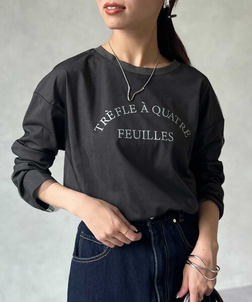 Chez toi(シェトワ)の「チュール重ねロゴロンT(Tシャツ/カットソー・レディース・チャコールグレー/オフホワイト/グレイッシュベージュ・FREE)」の20枚目の写真