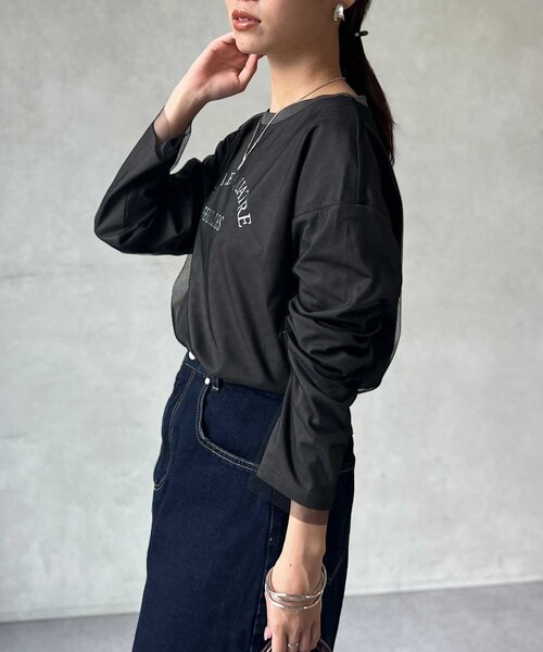Chez toi(シェトワ)の「チュール重ねロゴロンT(Tシャツ/カットソー・レディース・チャコールグレー/オフホワイト/グレイッシュベージュ・FREE)」の22枚目の写真