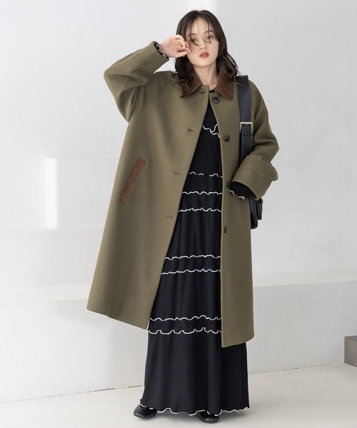 RAGEBLUE（レイジブルー）の「＜WOOLLYTEC/ウーリーテック＞ハンティングステンカラーコート（ステンカラーコート・レディース・ブラック/オリーブ/ブラウン/グレー系・FREE/MEDIUM/LARGE）」の4枚目の写真