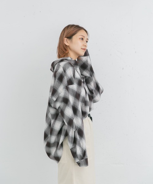 EKAL（エカル）の「バイアスオンブレチェックシャツ（シャツ/ブラウス・レディース・ブラック/レッド・ONE）」の9枚目の写真
