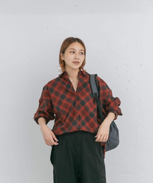 EKAL（エカル）の「バイアスオンブレチェックシャツ（シャツ/ブラウス・レディース・ブラック/レッド・ONE）」の20枚目の写真