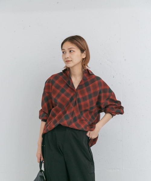 EKAL（エカル）の「バイアスオンブレチェックシャツ（シャツ/ブラウス・レディース・ブラック/レッド・ONE）」の21枚目の写真
