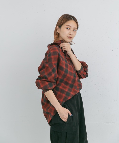 EKAL（エカル）の「バイアスオンブレチェックシャツ（シャツ/ブラウス・レディース・ブラック/レッド・ONE）」の22枚目の写真