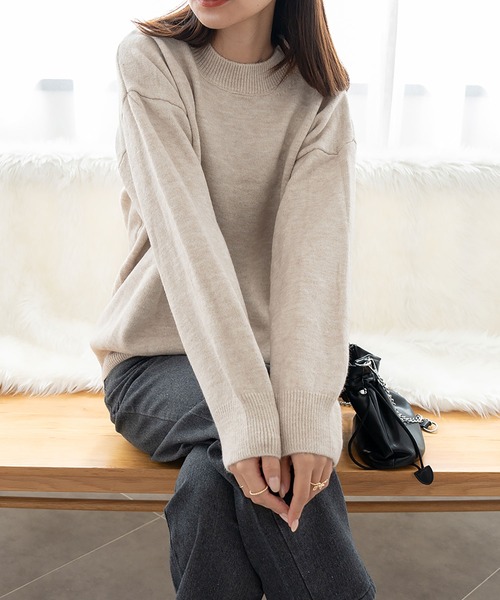 NinaetLina(ニナエリナ)の「ミックスカラーオーバーニット(ニット/セーター・レディース・ネイビー/モカ/パープル/ベージュ/イエロー・FREE)」の14枚目の写真