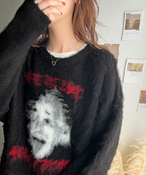 classicalelf(クラシカルエルフ)の「1枚で映える主役級トップス。人物モチーフ起毛シャギー素材ニット(ニット/セーター・メンズ・グレー/ブラック/ブラウン・LARGE/MEDIUM/SMALL/X-LARGE)」の10枚目の写真