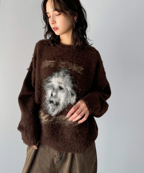 classicalelf(クラシカルエルフ)の「1枚で映える主役級トップス。人物モチーフ起毛シャギー素材ニット(ニット/セーター・メンズ・グレー/ブラック/ブラウン・LARGE/MEDIUM/SMALL/X-LARGE)」の18枚目の写真