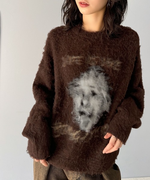 classicalelf(クラシカルエルフ)の「1枚で映える主役級トップス。人物モチーフ起毛シャギー素材ニット(ニット/セーター・メンズ・グレー/ブラック/ブラウン・LARGE/MEDIUM/SMALL/X-LARGE)」の17枚目の写真