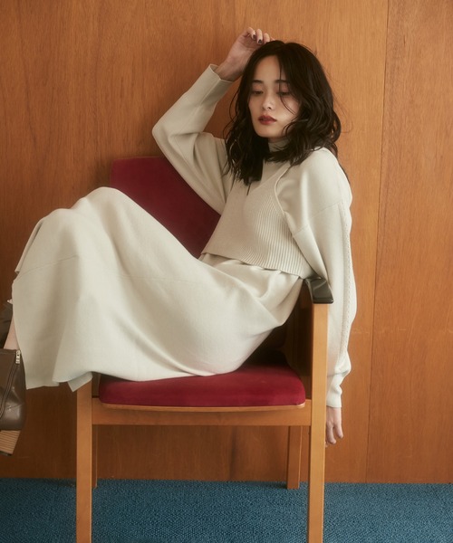 hunch（ハンチ）の「【静電気防止】やわもちヤーン バックスリットワンピース（ワンピース・レディース・モカ/ブラック/アイボリー・FREE）」の4枚目の写真