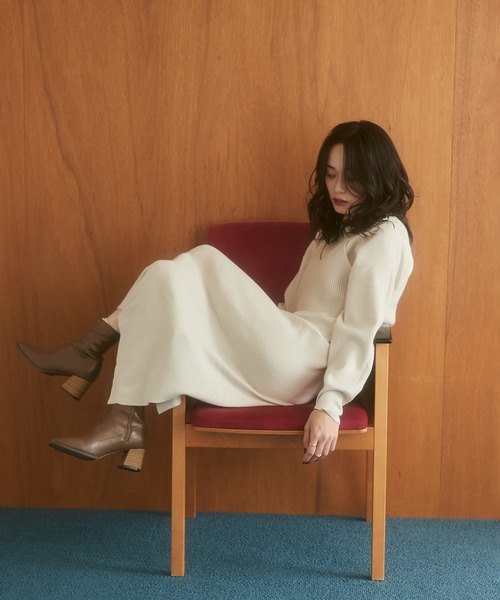 hunch（ハンチ）の「【静電気防止】やわもちヤーン バックスリットワンピース（ワンピース・レディース・モカ/ブラック/アイボリー・FREE）」の5枚目の写真