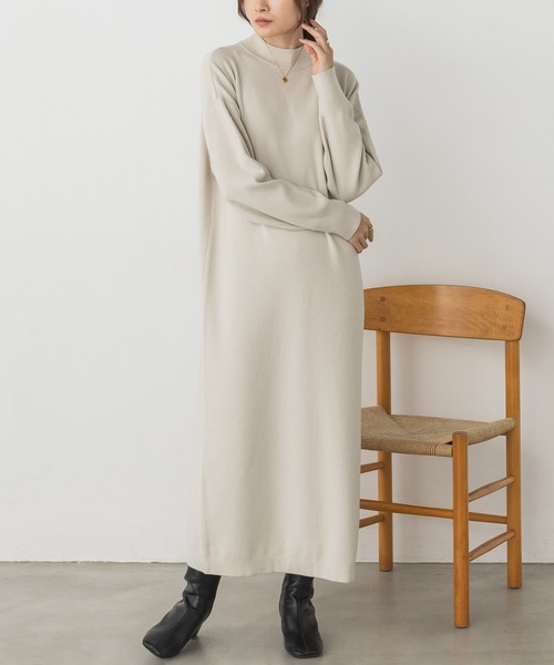 hunch（ハンチ）の「【静電気防止】やわもちヤーン バックスリットワンピース（ワンピース・レディース・モカ/ブラック/アイボリー・FREE）」の6枚目の写真