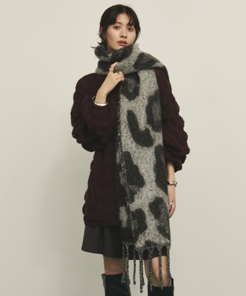 MERLOT（メルロー）の「モヘアライクレオパードマフラー（マフラー・レディース・ベージュ/ブラウン/グレー・FREE）」の5枚目の写真