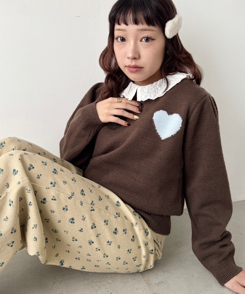 セール】ワンポイントハートニットトップス（ニット/セーター
