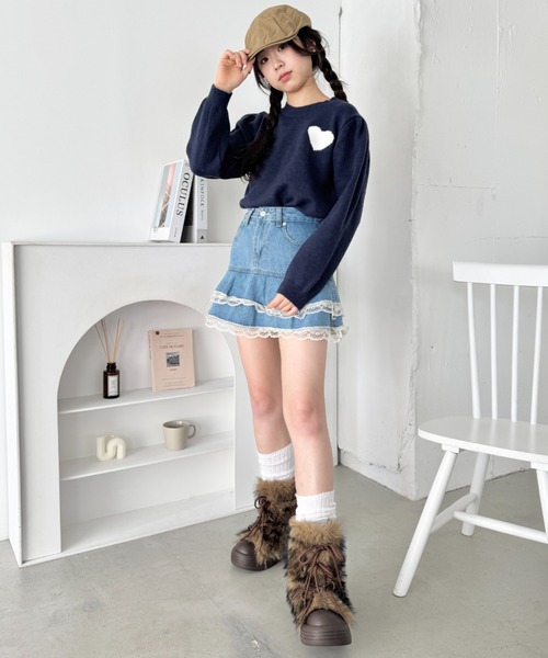 セール】ワンポイントハートニットトップス（ニット/セーター