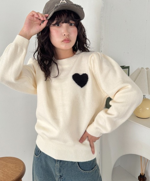 セール】ワンポイントハートニットトップス（ニット/セーター