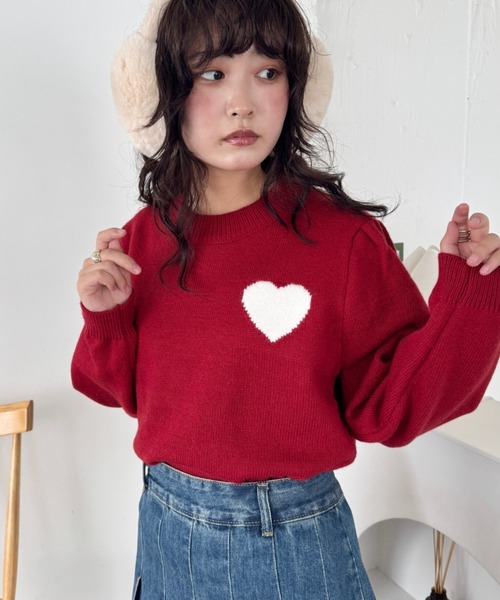 セール】ワンポイントハートニットトップス（ニット/セーター
