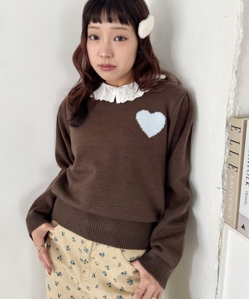 セール】ワンポイントハートニットトップス（ニット/セーター